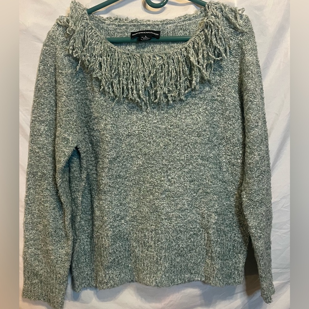 Norton McNaughton Teal Fringe Sweater Sz L